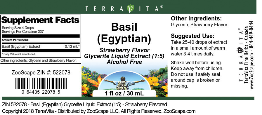 Basil (Egyptian) Glycerite Liquid Extract (1:5) - Label