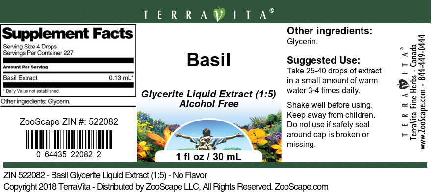 Basil Glycerite Liquid Extract (1:5) - Label