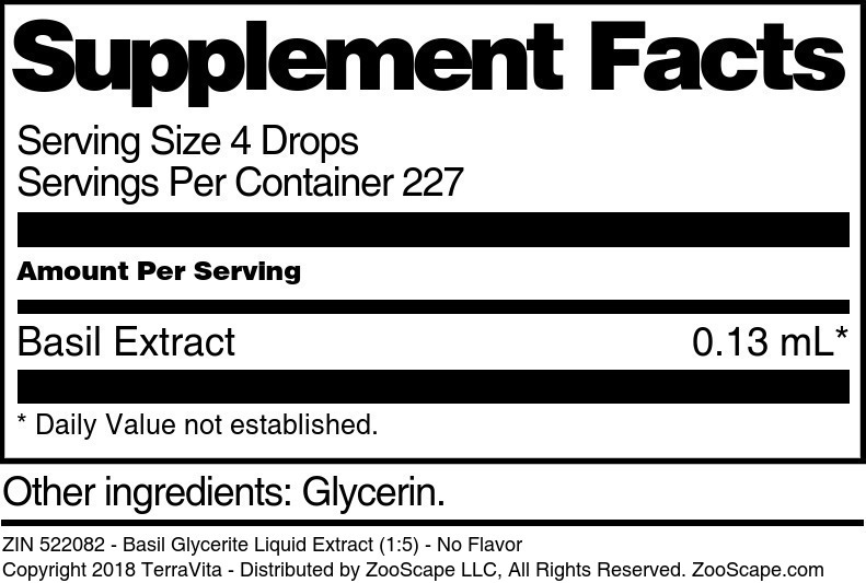 Basil Glycerite Liquid Extract (1:5) - Supplement / Nutrition Facts