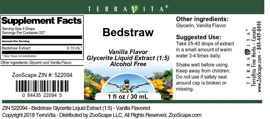 Bedstraw Glycerite Liquid Extract (1:5) - Label