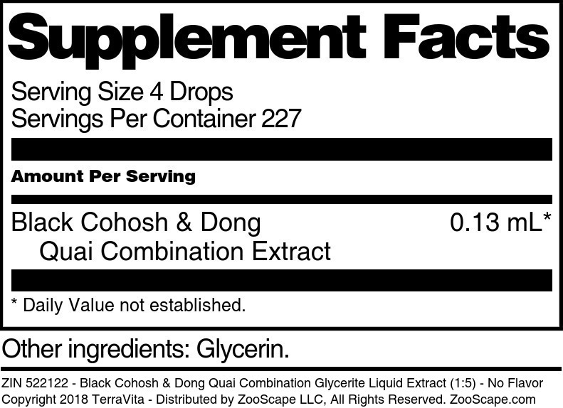 Black Cohosh & Dong Quai Combination Glycerite Liquid Extract (1:5) - Supplement / Nutrition Facts