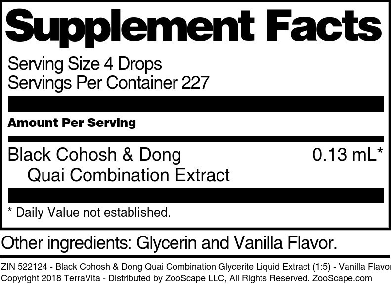 Black Cohosh & Dong Quai Combination Glycerite Liquid Extract (1:5) - Supplement / Nutrition Facts