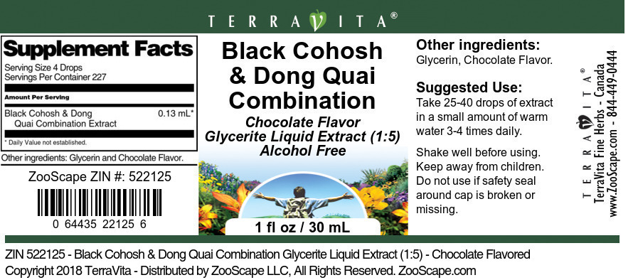 Black Cohosh & Dong Quai Combination Glycerite Liquid Extract (1:5) - Label