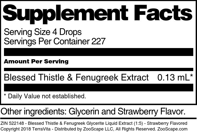 Blessed Thistle & Fenugreek Glycerite Liquid Extract (1:5) - Supplement / Nutrition Facts
