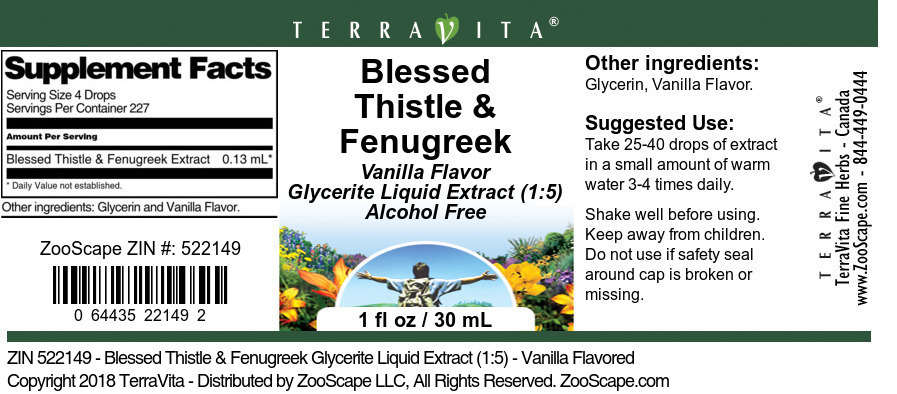 Blessed Thistle & Fenugreek Glycerite Liquid Extract (1:5) - Label