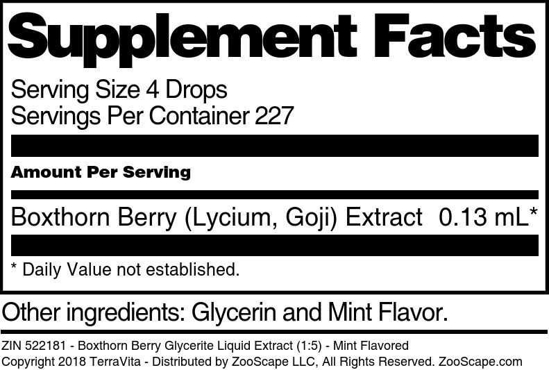 Boxthorn Berry Glycerite Liquid Extract (1:5) - Supplement / Nutrition Facts