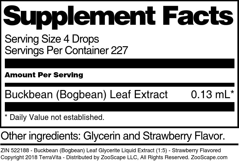 Buckbean (Bogbean) Leaf Glycerite Liquid Extract (1:5) - Supplement / Nutrition Facts