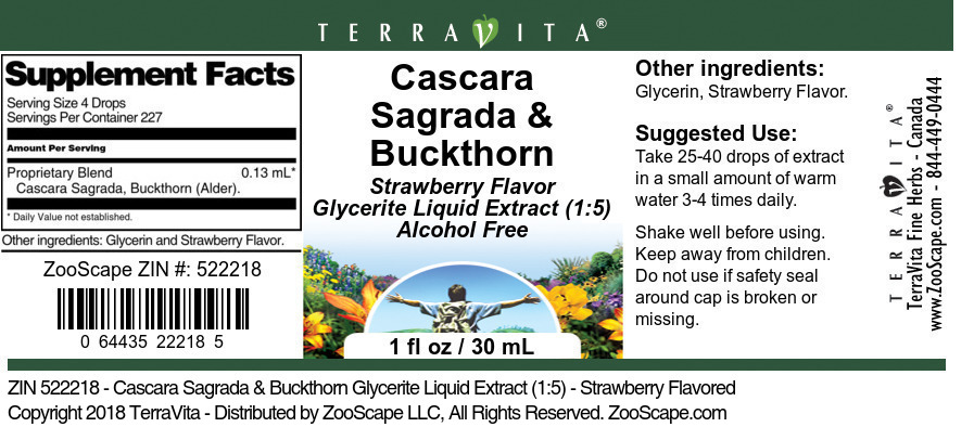 Cascara Sagrada & Buckthorn Glycerite Liquid Extract (1:5) - Label