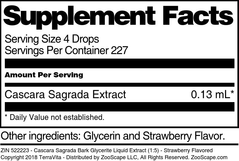 Cascara Sagrada Bark Glycerite Liquid Extract (1:5) - Supplement / Nutrition Facts