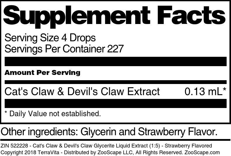 Cat's Claw & Devil's Claw Glycerite Liquid Extract (1:5) - Supplement / Nutrition Facts