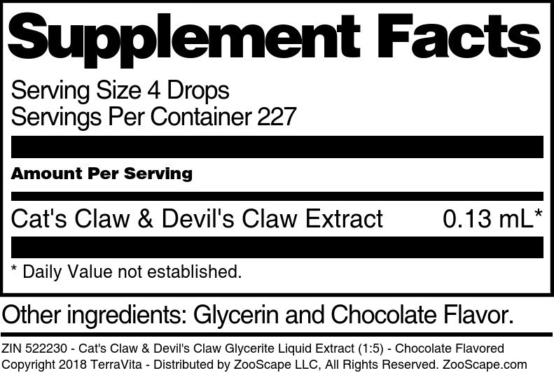 Cat's Claw & Devil's Claw Glycerite Liquid Extract (1:5) - Supplement / Nutrition Facts