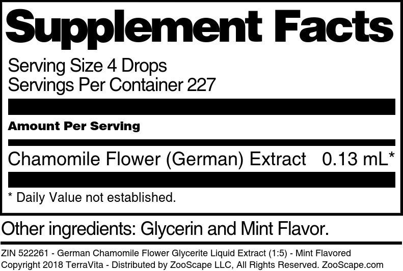 German Chamomile Flower Glycerite Liquid Extract (1:5) - Supplement / Nutrition Facts
