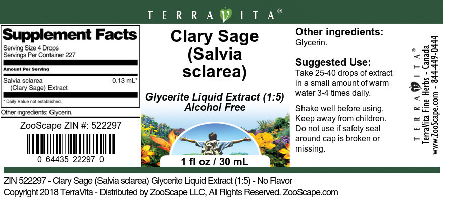 Clary Sage (Salvia sclarea) Glycerite Liquid Extract (1:5) - Label