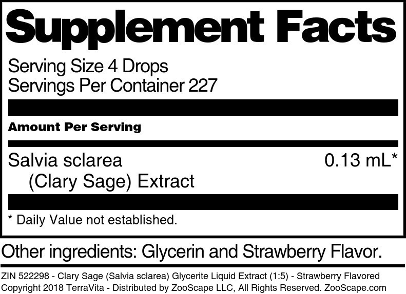 Clary Sage (Salvia sclarea) Glycerite Liquid Extract (1:5) - Supplement / Nutrition Facts