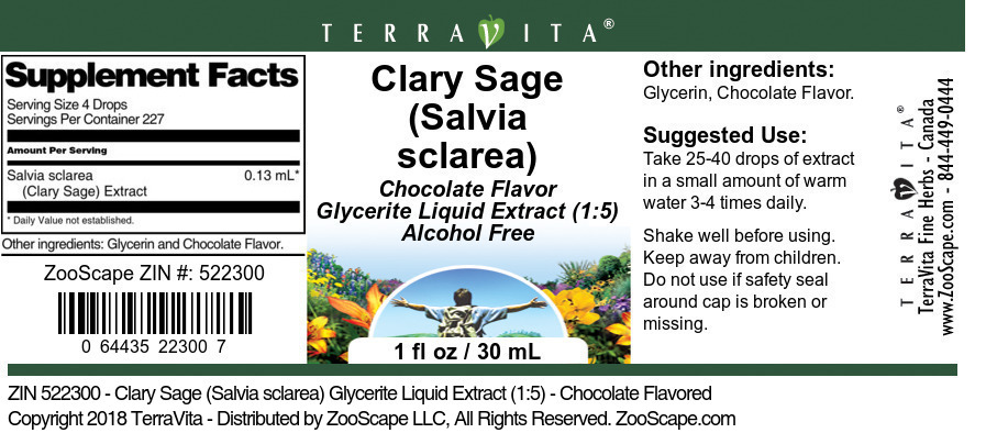 Clary Sage (Salvia sclarea) Glycerite Liquid Extract (1:5) - Label
