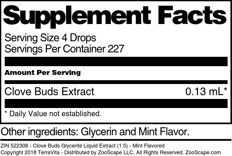 Clove Buds Glycerite Liquid Extract (1:5) - Supplement / Nutrition Facts