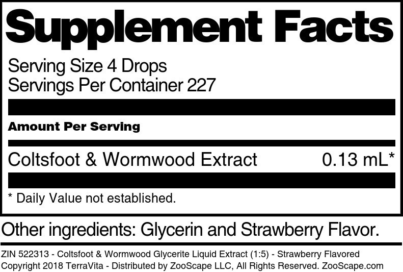 Coltsfoot & Wormwood Glycerite Liquid Extract (1:5) - Supplement / Nutrition Facts