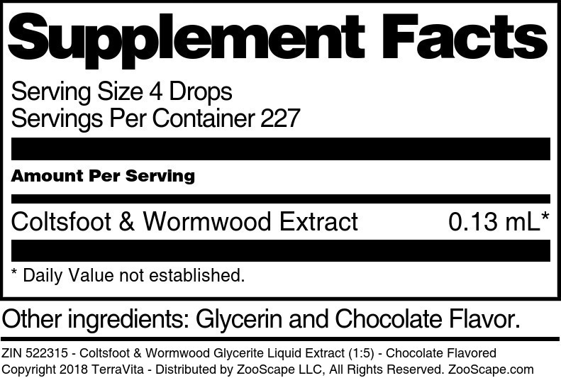 Coltsfoot & Wormwood Glycerite Liquid Extract (1:5) - Supplement / Nutrition Facts