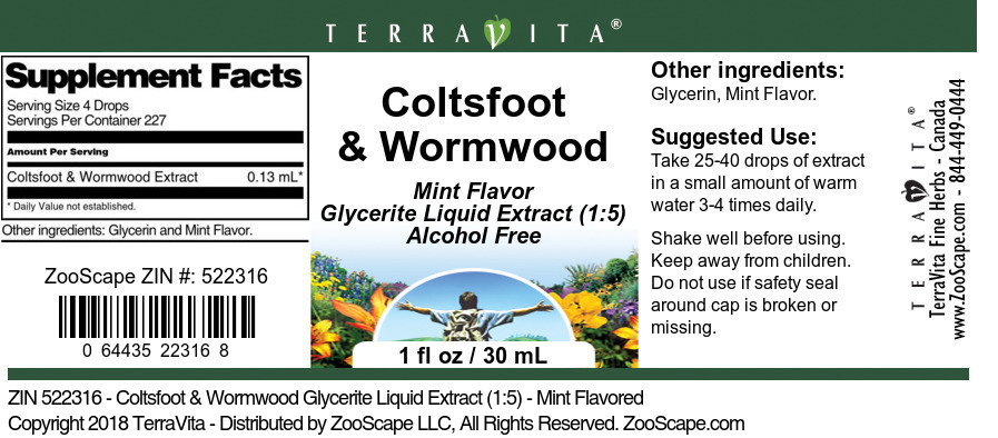 Coltsfoot & Wormwood Glycerite Liquid Extract (1:5) - Label