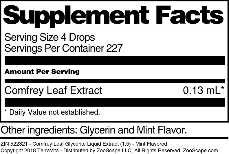 Comfrey Leaf Glycerite Liquid Extract (1:5) - Supplement / Nutrition Facts