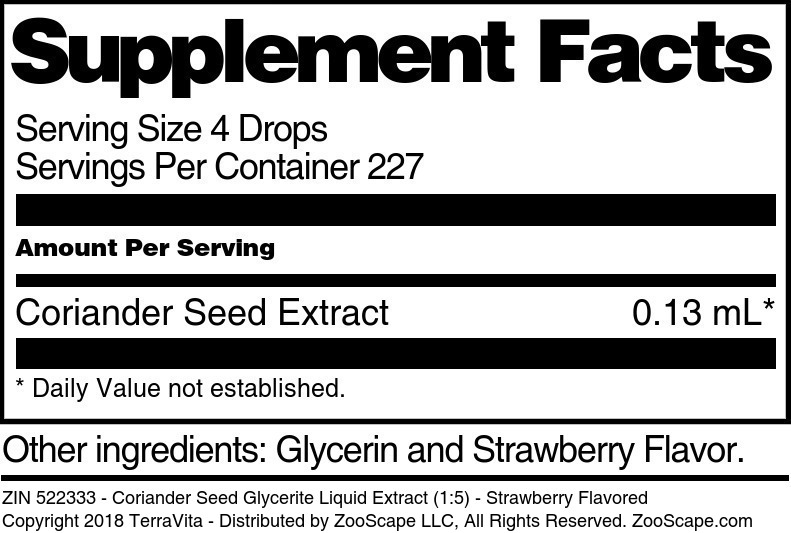 Coriander Seed Glycerite Liquid Extract (1:5) - Supplement / Nutrition Facts