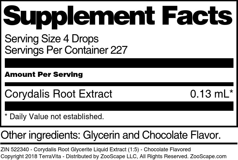Corydalis Root Glycerite Liquid Extract (1:5) - Supplement / Nutrition Facts