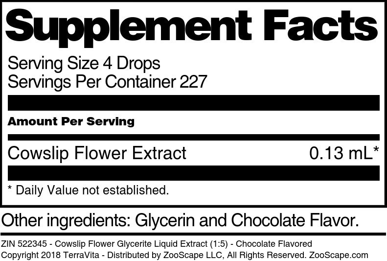 Cowslip Flower Glycerite Liquid Extract (1:5) - Supplement / Nutrition Facts