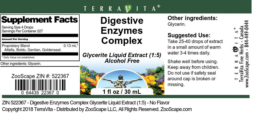 Digestive Enzymes Complex Glycerite Liquid Extract (1:5) - Label