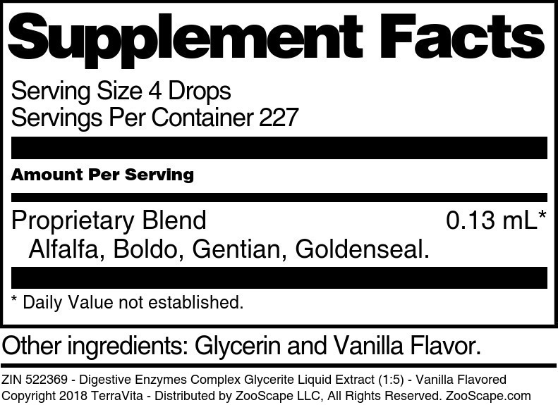 Digestive Enzymes Complex Glycerite Liquid Extract (1:5) - Supplement / Nutrition Facts
