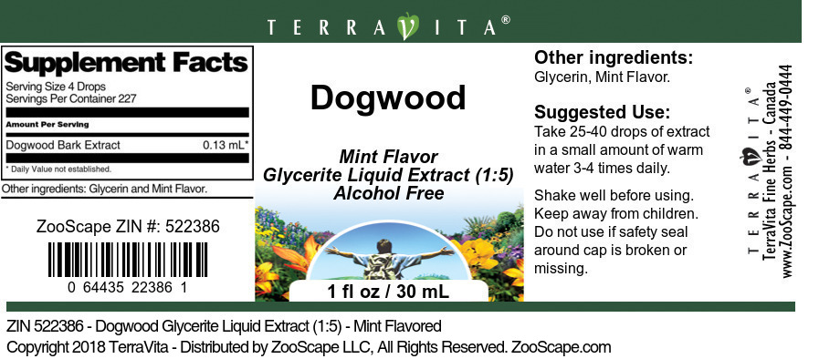 Dogwood Glycerite Liquid Extract (1:5) - Label
