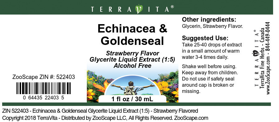 Echinacea & Goldenseal Glycerite Liquid Extract (1:5) - Label