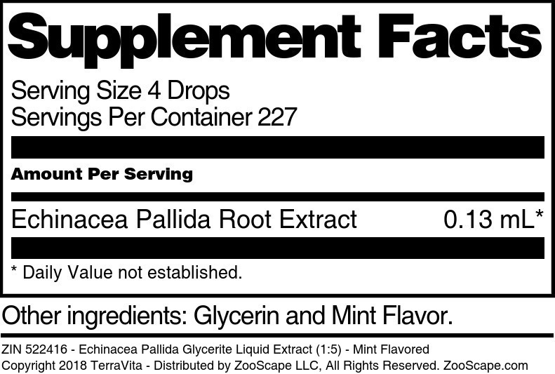 Echinacea Pallida Glycerite Liquid Extract (1:5) - Supplement / Nutrition Facts