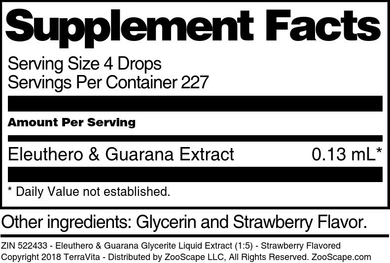 Eleuthero & Guarana Glycerite Liquid Extract (1:5) - Supplement / Nutrition Facts