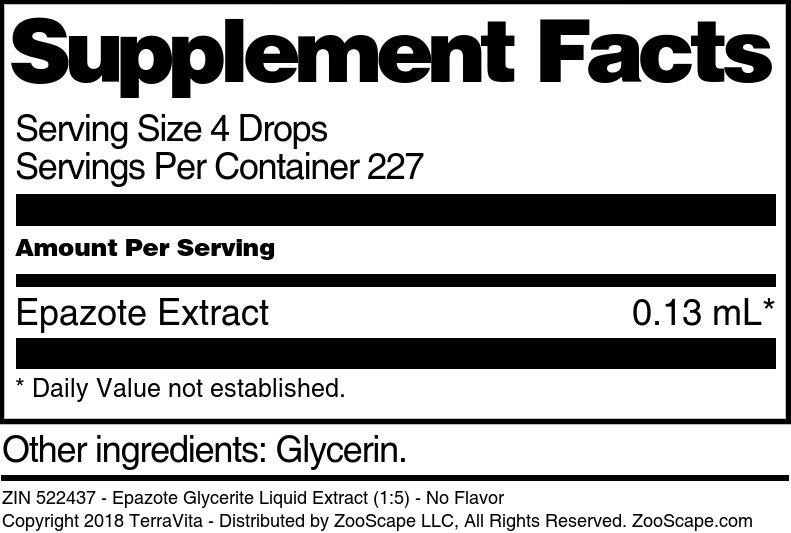 Epazote Glycerite Liquid Extract (1:5) - Supplement / Nutrition Facts