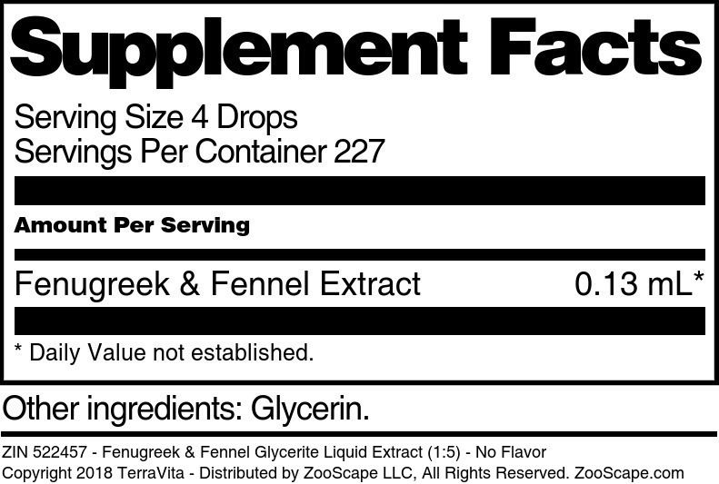 Fenugreek & Fennel Glycerite Liquid Extract (1:5) - Supplement / Nutrition Facts