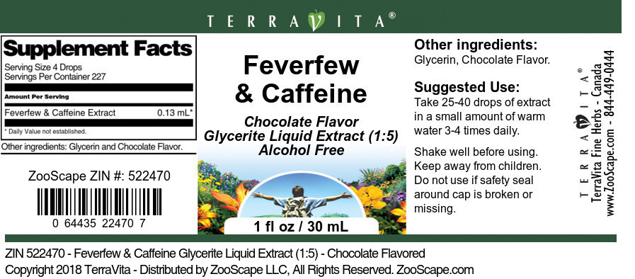 Feverfew & Caffeine Glycerite Liquid Extract (1:5) - Label