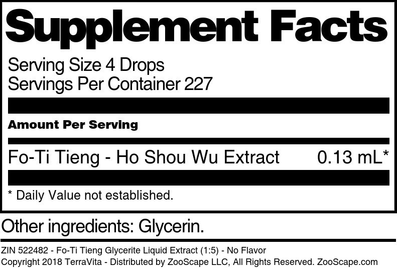 Fo-Ti Tieng Glycerite Liquid Extract (1:5) - Supplement / Nutrition Facts