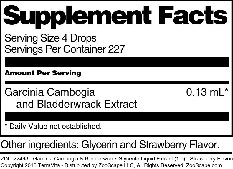 Garcinia Cambogia & Bladderwrack Glycerite Liquid Extract (1:5) - Supplement / Nutrition Facts