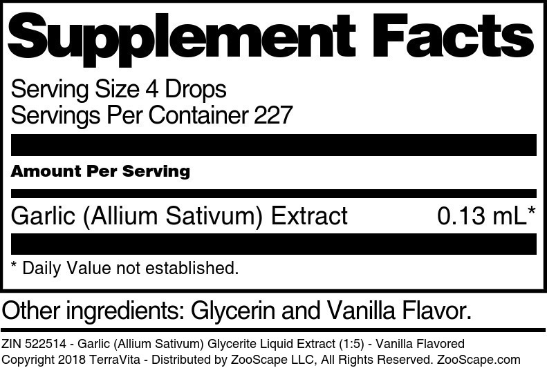 Garlic (Allium Sativum) Glycerite Liquid Extract (1:5) - Supplement / Nutrition Facts