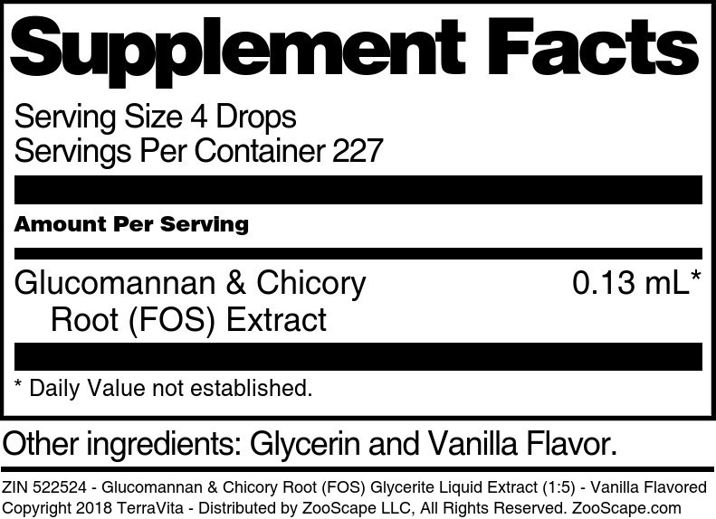 Glucomannan & Chicory Root (FOS) Glycerite Liquid Extract (1:5) - Supplement / Nutrition Facts