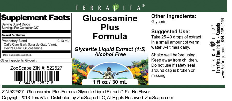 Glucosamine Plus Formula Glycerite Liquid Extract (1:5) - Label