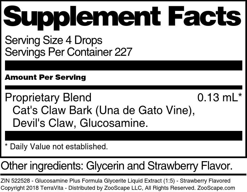 Glucosamine Plus Formula Glycerite Liquid Extract (1:5) - Supplement / Nutrition Facts