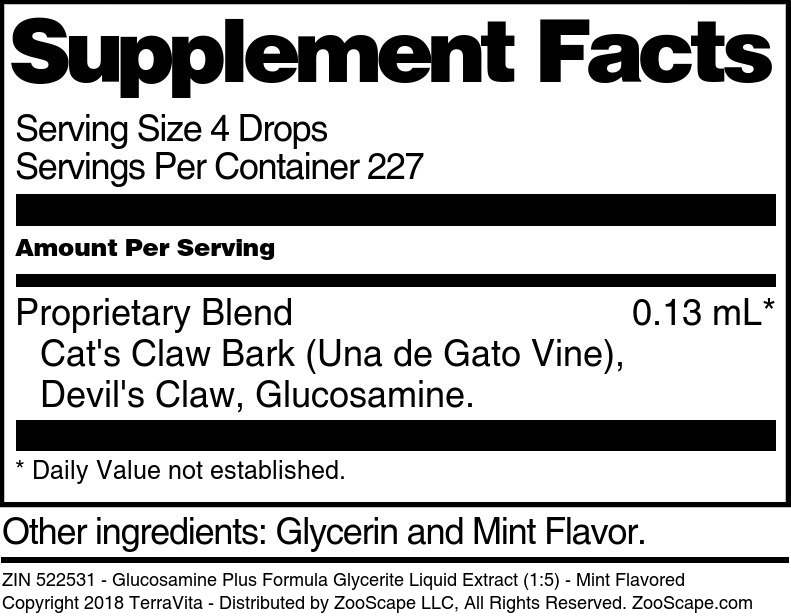 Glucosamine Plus Formula Glycerite Liquid Extract (1:5) - Supplement / Nutrition Facts