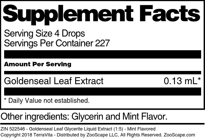 Goldenseal Leaf Glycerite Liquid Extract (1:5) - Supplement / Nutrition Facts