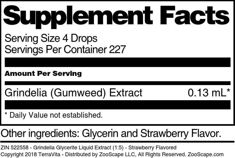 Grindelia Glycerite Liquid Extract (1:5) - Supplement / Nutrition Facts