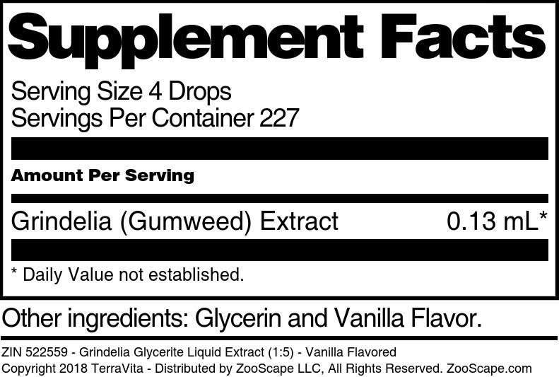 Grindelia Glycerite Liquid Extract (1:5) - Supplement / Nutrition Facts