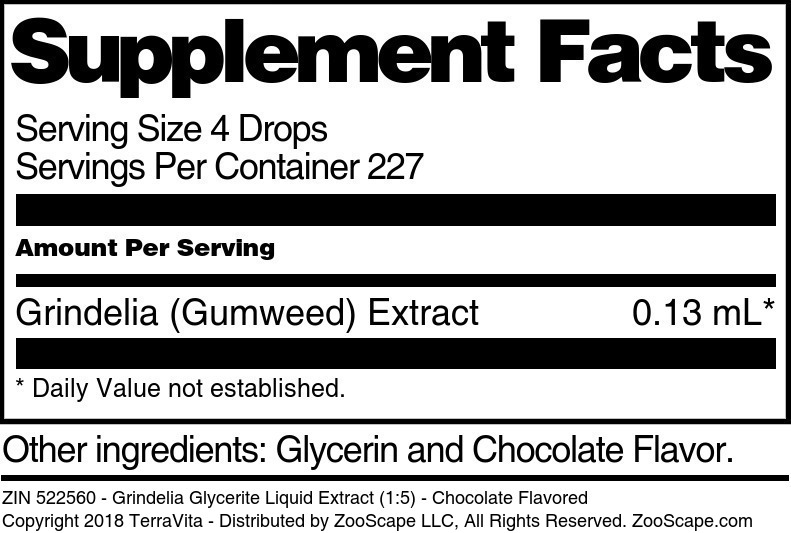 Grindelia Glycerite Liquid Extract (1:5) - Supplement / Nutrition Facts