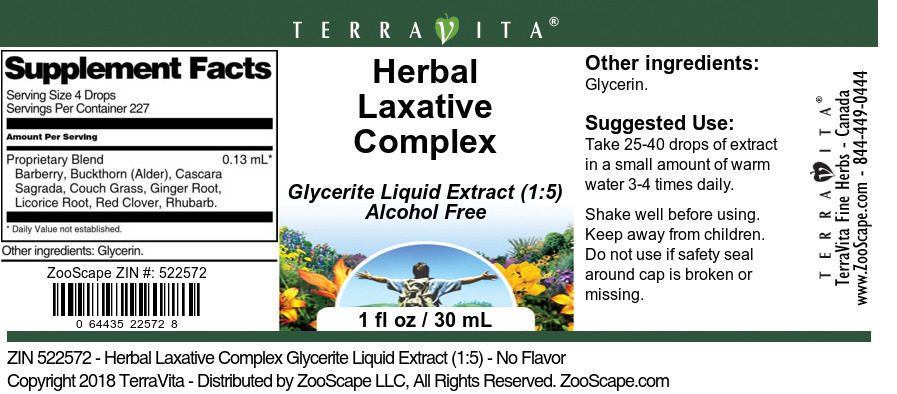 Herbal Laxative Complex Glycerite Liquid Extract (1:5) - Label