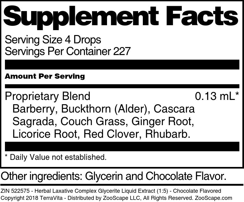 Herbal Laxative Complex Glycerite Liquid Extract (1:5) - Supplement / Nutrition Facts