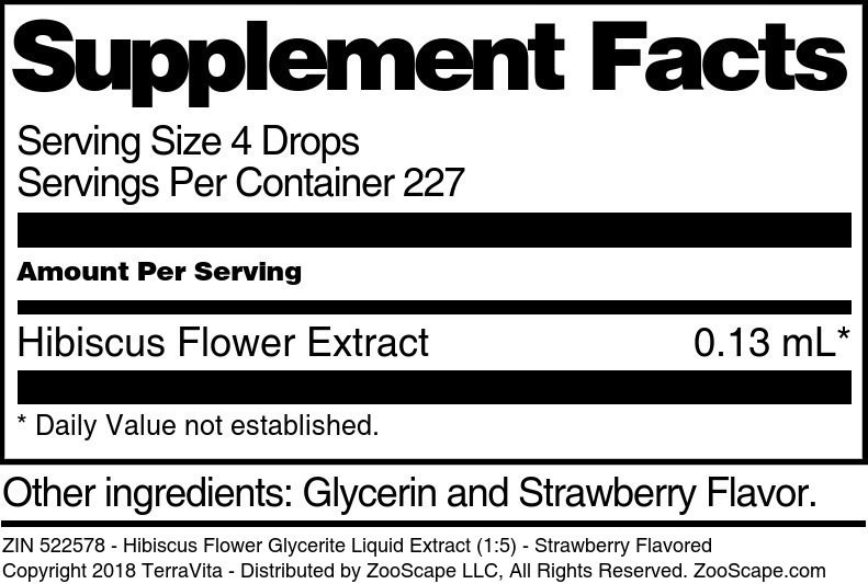 Hibiscus Flower Glycerite Liquid Extract (1:5) - Supplement / Nutrition Facts